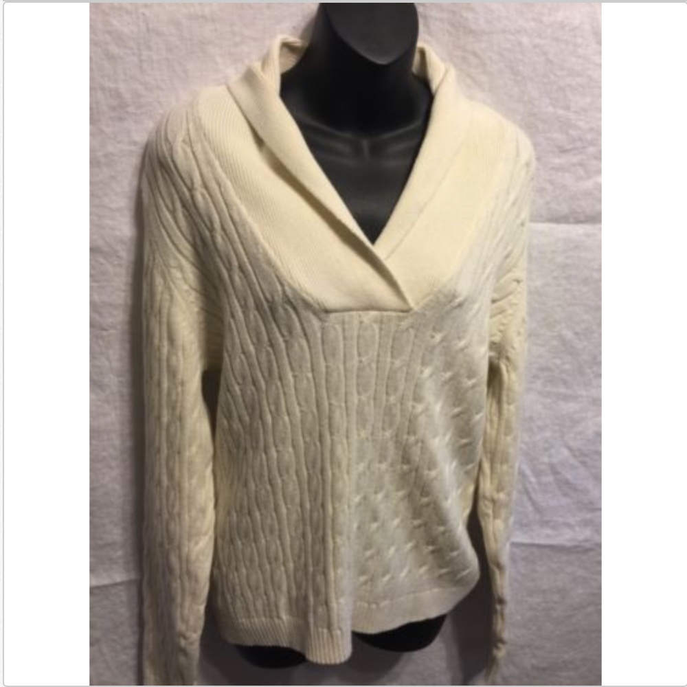 Charter Club Shawl Collar Cable Knit Sweater Ivory
